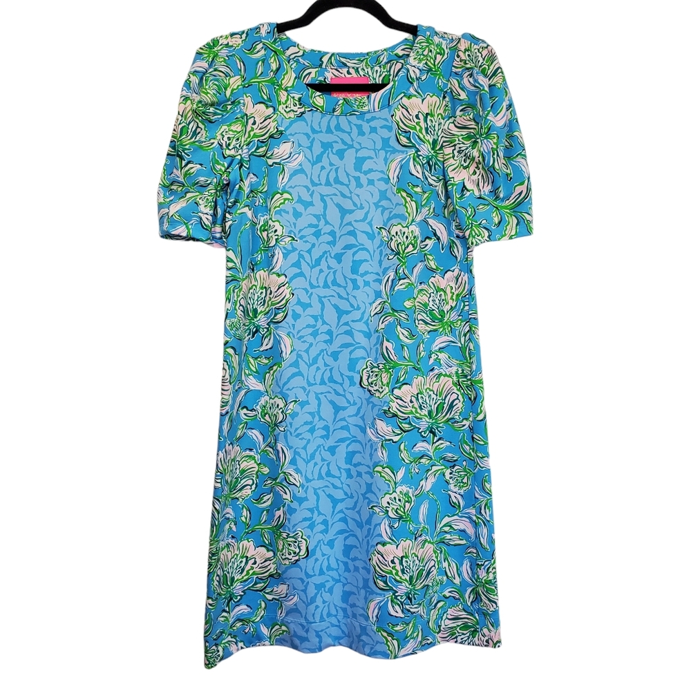 Lilly Pulitzer Harriet Dress Small Puff Sleeves Blue Chick Magnet Easter Modal S